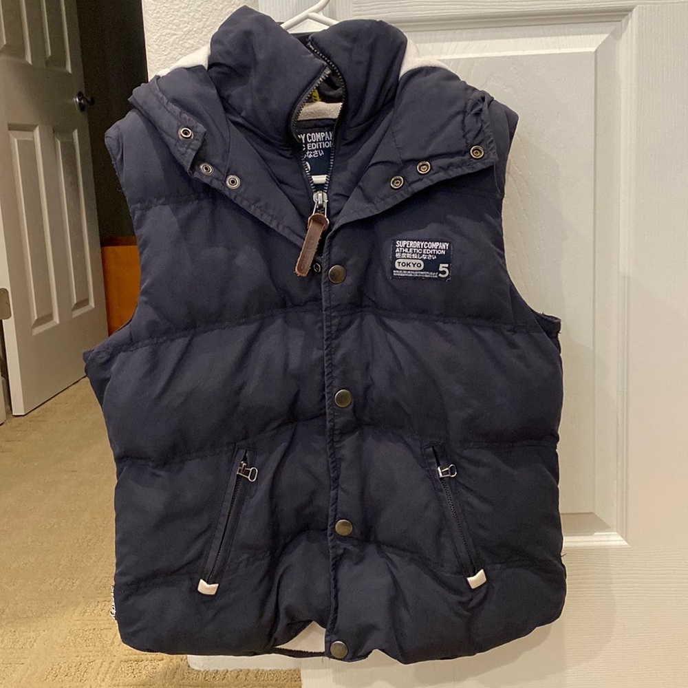 SuperDry navy hooded vest - Large - Athletic Edition